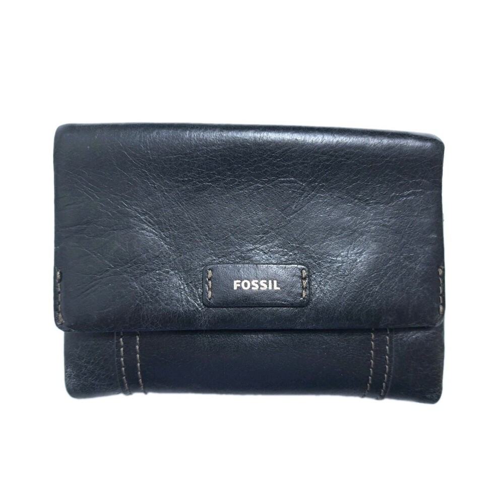 Fossil Ellis Black Leather Vintage Ellis Multifunctional Trifold Clutch Wallet